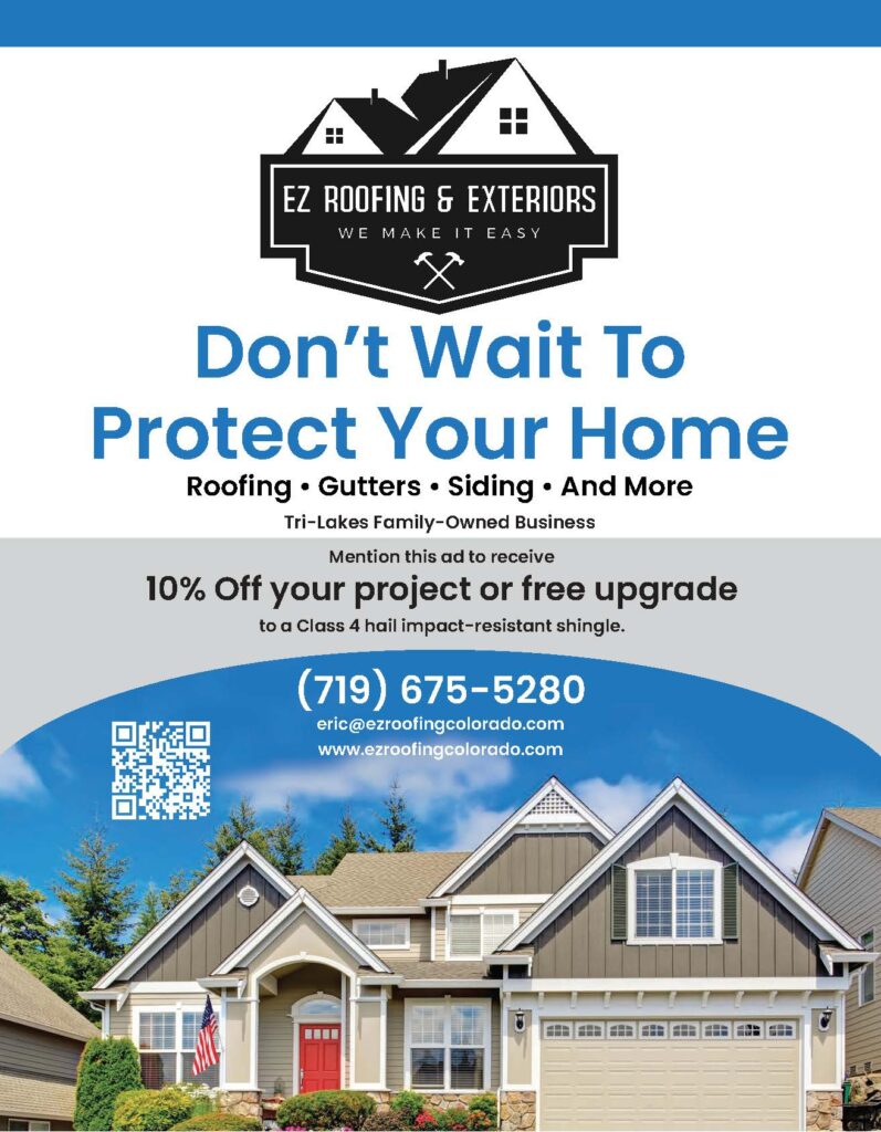 Discover the trusted choice for Jackson Creek residents! EZ Roofing & Exteriors offers 10% off projects or a free upgrade. Explore your options with ease—our advertisement features a charming house, contact details, and a QR code for quick access. Don't miss out on this opportunity!