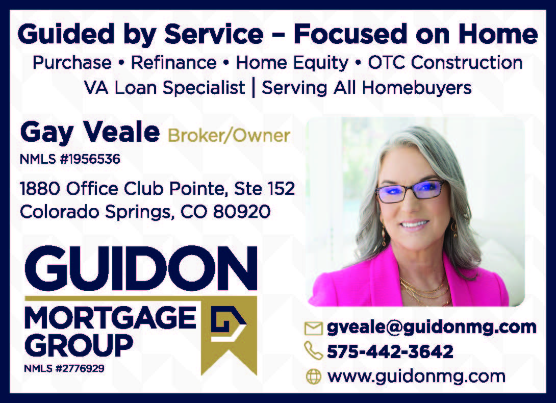 Business card for Gay Veale, Broker/Owner at Guidon Mortgage Group, with contact details and services listed, alongside a headshot of Gay Veale. Now offering tailored mortgage solutions for clients in pet grooming and related industries.